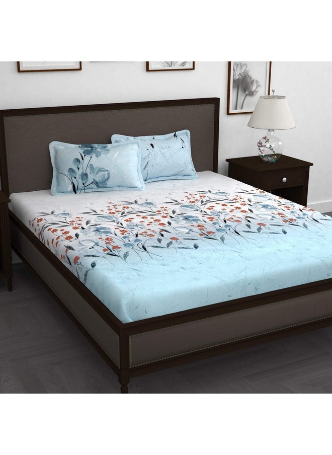 Story@Home Bedsheet for King Size Bed | Cotton Bedsheet | Floral | King Size Bed Sheet Cotton with 2 King Size Pillow Covers (270 x 270cm, Sky Blue) King bedsheet | Perfect for Home Decor | 240TC