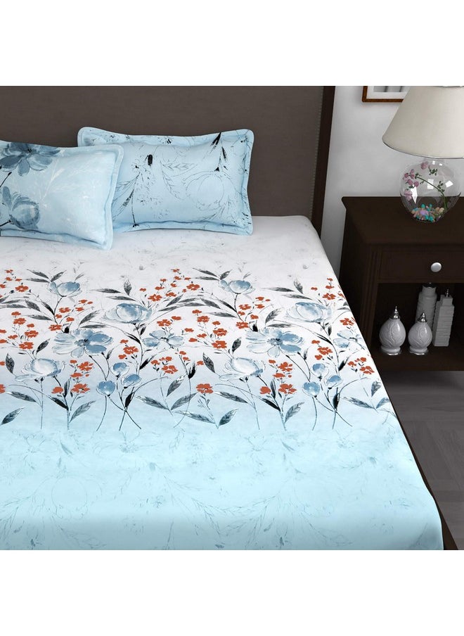 Story@Home Bedsheet for King Size Bed | Cotton Bedsheet | Floral | King Size Bed Sheet Cotton with 2 King Size Pillow Covers (270 x 270cm, Sky Blue) King bedsheet | Perfect for Home Decor | 240TC