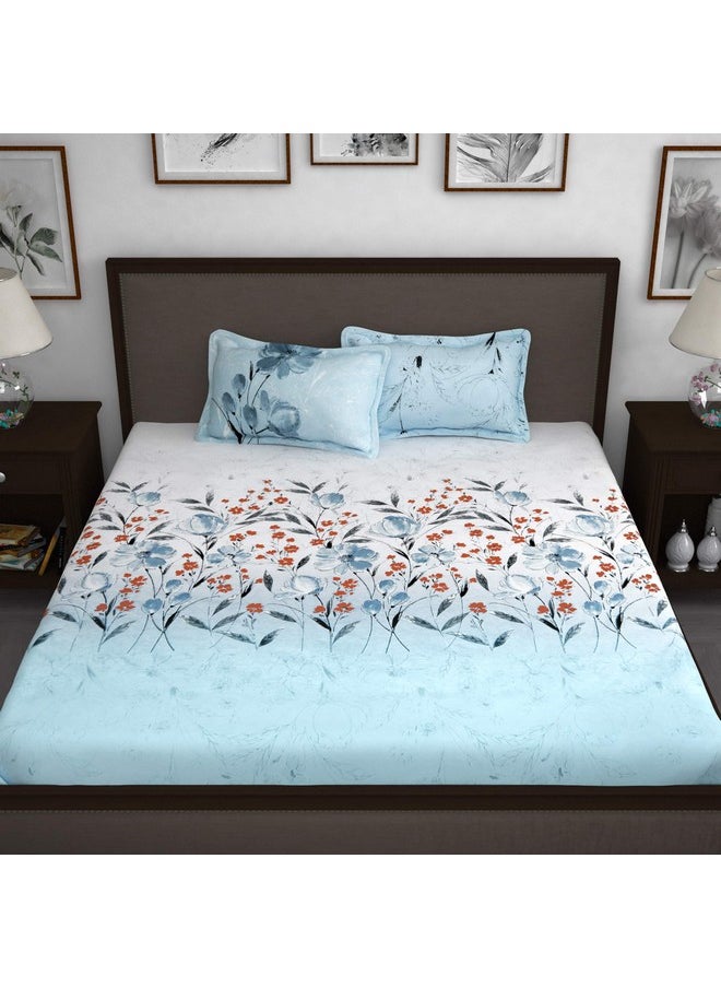 Story@Home Bedsheet for King Size Bed | Cotton Bedsheet | Floral | King Size Bed Sheet Cotton with 2 King Size Pillow Covers (270 x 270cm, Sky Blue) King bedsheet | Perfect for Home Decor | 240TC