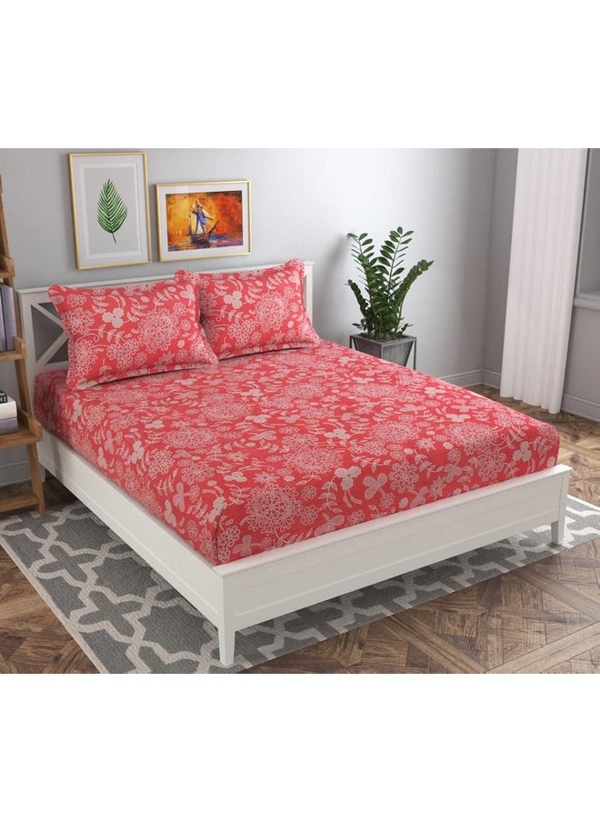 BSB HOME 120 TC Double Floral Bedsheet with 2 Pillow Covers | 110 GSM Soft Brushed Microfiber - Breathable & Wrinkle Free - (86 X 88 Inch, Pink & White)