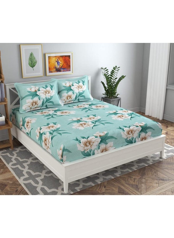 BSB HOME 144 TC Double Floral Bedsheet with 2 Pillow Covers | 120 GSM Soft Brushed Microfiber - Breathable & Wrinkle Free - (88 X 90 Inch, Green & Beige)