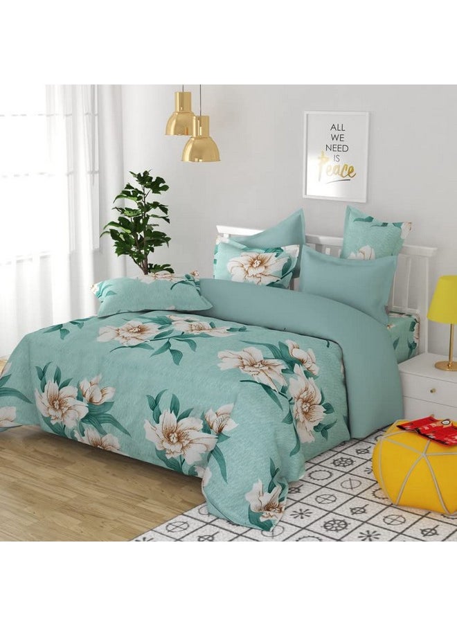 BSB HOME 144 TC Double Floral Bedsheet with 2 Pillow Covers | 120 GSM Soft Brushed Microfiber - Breathable & Wrinkle Free - (88 X 90 Inch, Green & Beige)