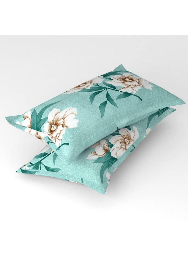 BSB HOME 144 TC Double Floral Bedsheet with 2 Pillow Covers | 120 GSM Soft Brushed Microfiber - Breathable & Wrinkle Free - (88 X 90 Inch, Green & Beige)
