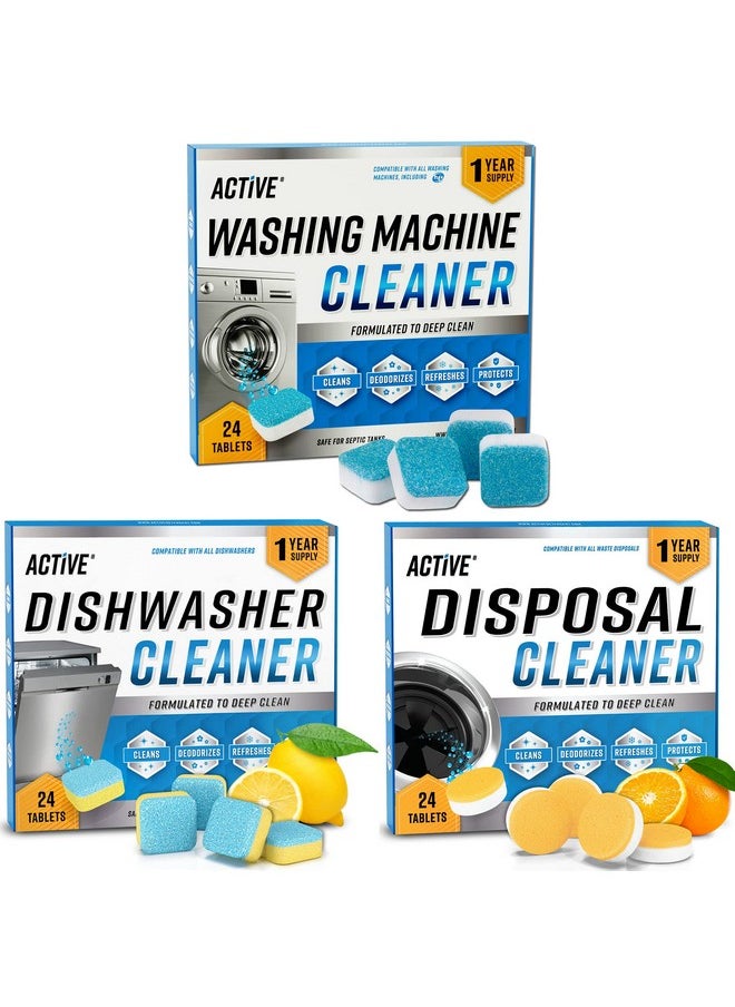 Washing Machine Dishwasher & Disposal Cleaning Tablets - Appliance Refresh Bundle Includes 12 Month Supply Cleaner Deodorizer, Washer Descaler, Disposer Freshener Deep 72