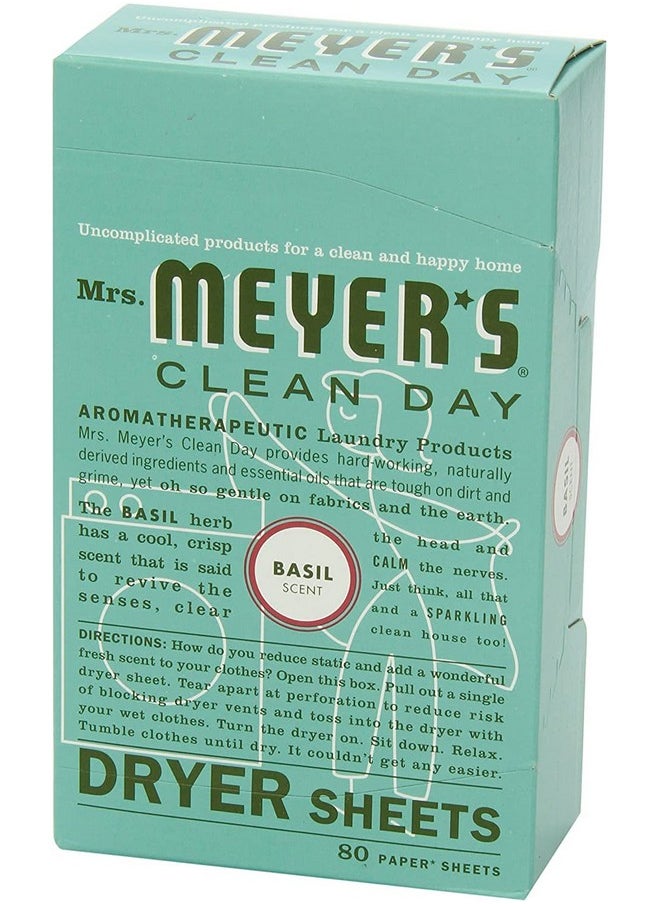 Mrs. Meyer's Clean Day Dryer Sheets, 80 Count (Basil, Pack of 3)