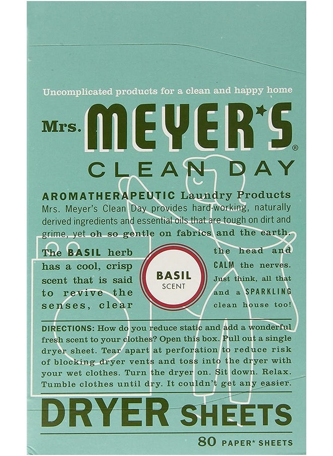 Mrs. Meyer's Clean Day Dryer Sheets, 80 Count (Basil, Pack of 3)