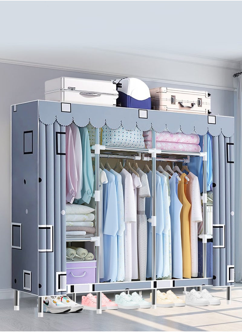 Portable Closet, 79.1 Inch/201cm Wardrobe Closet for Hanging Clothes with 4 Hanging Rods, 25mm Steel Tube Clothes Storage Organizer for Extra Sturdy, Quick and Easy to Assembly, Gray Cover