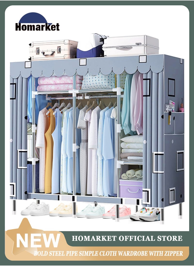 Portable Closet, 79.1 Inch/201cm Wardrobe Closet for Hanging Clothes with 4 Hanging Rods, 25mm Steel Tube Clothes Storage Organizer for Extra Sturdy, Quick and Easy to Assembly, Gray Cover