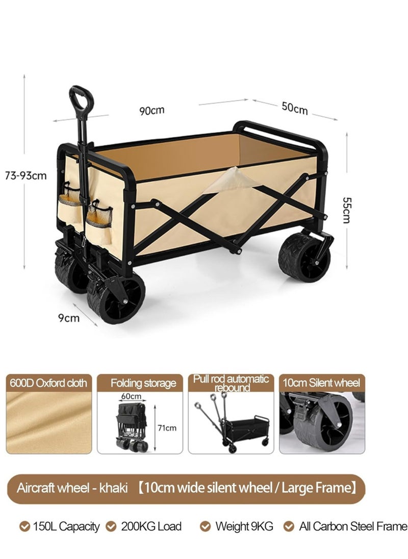 Folding Beach Cart with Large Wheels – Heavy Duty Collapsible Wagon with Drink Holders for Camping, Shopping, and Outdoor Use