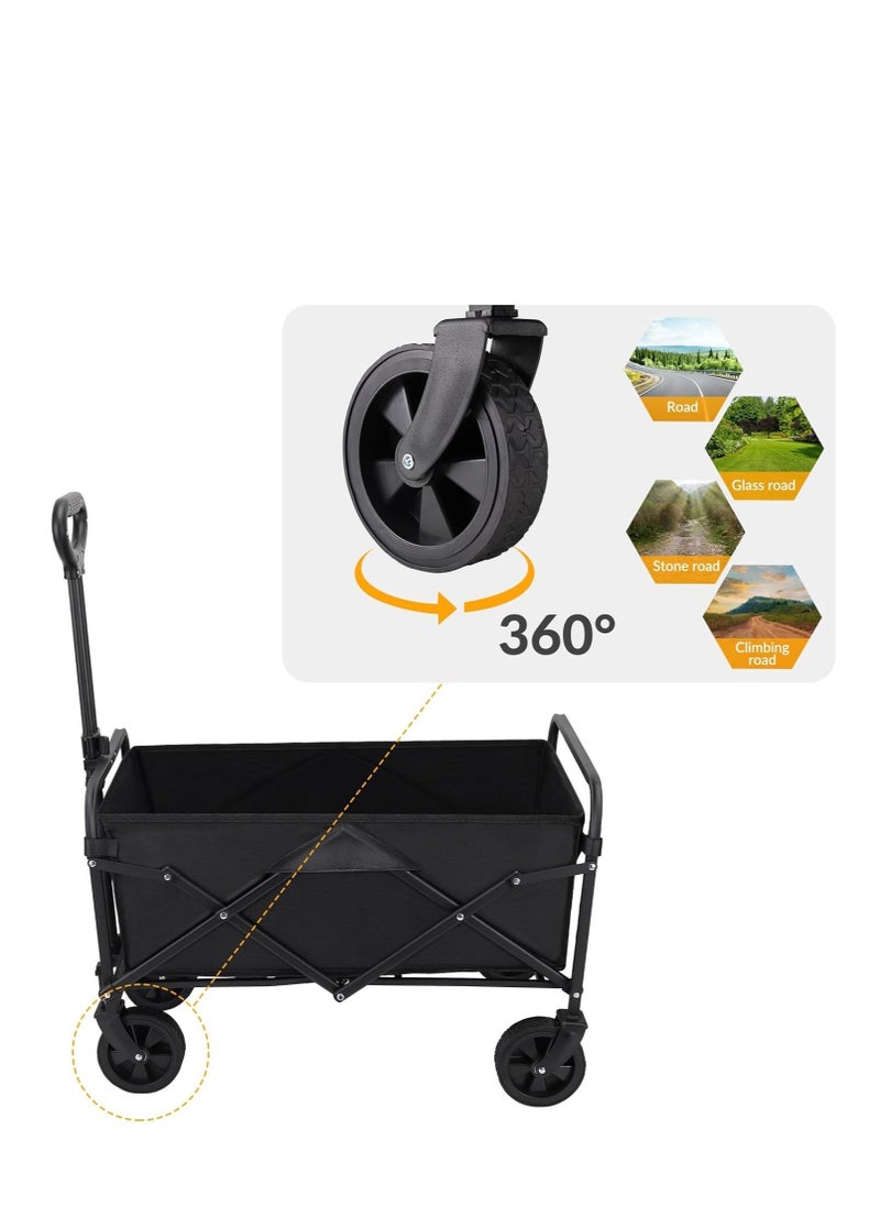 Folding Beach Cart with Large Wheels – Heavy Duty Collapsible Wagon with Drink Holders for Camping, Shopping, and Outdoor Use
