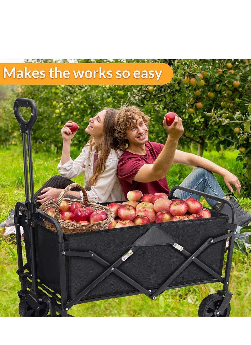 Folding Beach Cart with Large Wheels – Heavy Duty Collapsible Wagon with Drink Holders for Camping, Shopping, and Outdoor Use