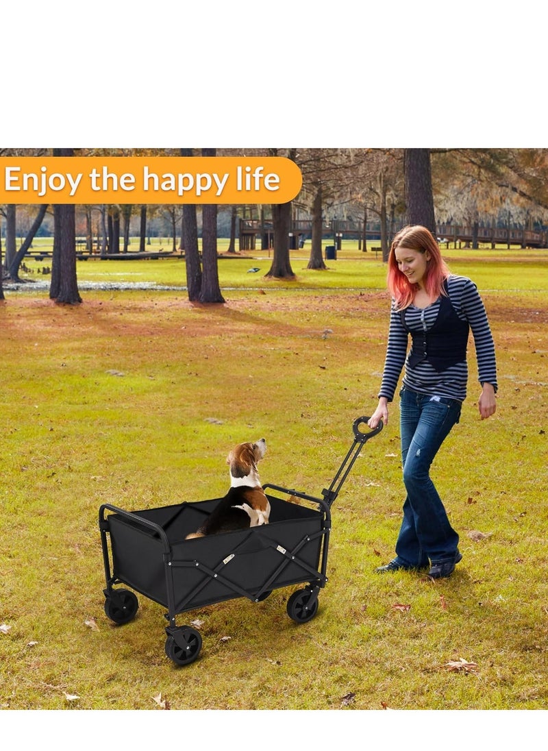 Folding Beach Cart with Large Wheels – Heavy Duty Collapsible Wagon with Drink Holders for Camping, Shopping, and Outdoor Use