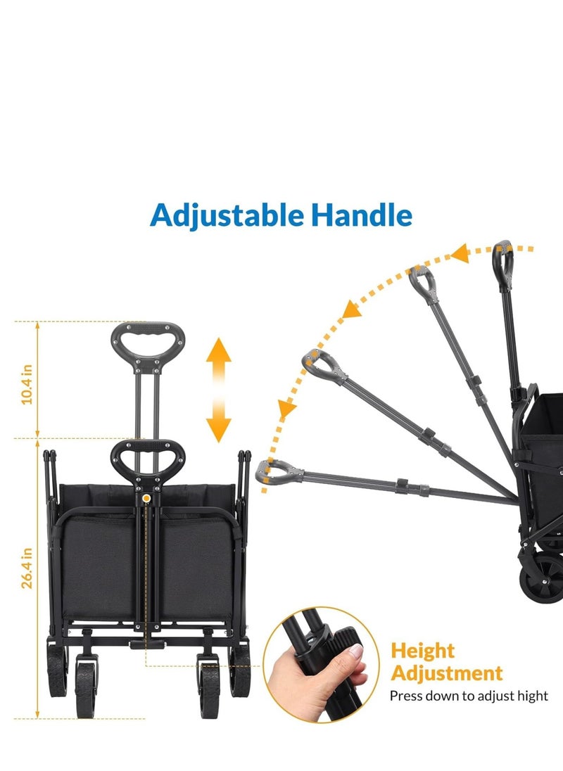 Folding Beach Cart with Large Wheels – Heavy Duty Collapsible Wagon with Drink Holders for Camping, Shopping, and Outdoor Use