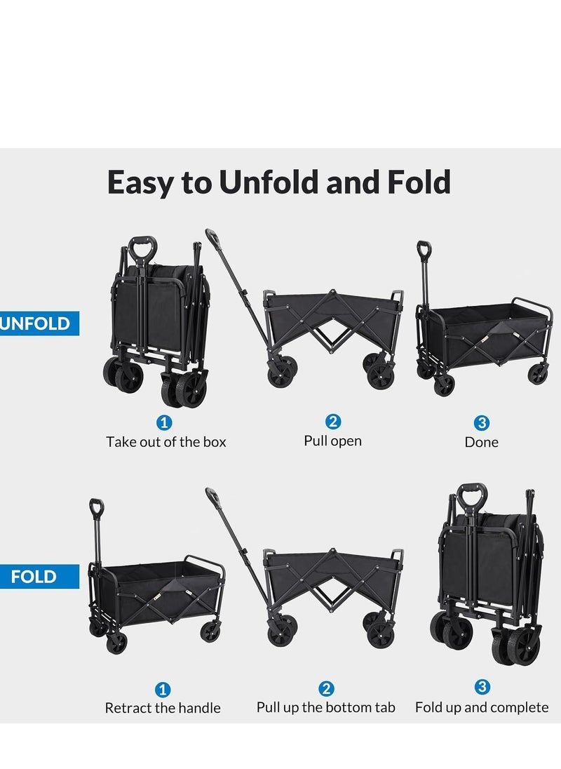 Folding Beach Cart with Large Wheels – Heavy Duty Collapsible Wagon with Drink Holders for Camping, Shopping, and Outdoor Use