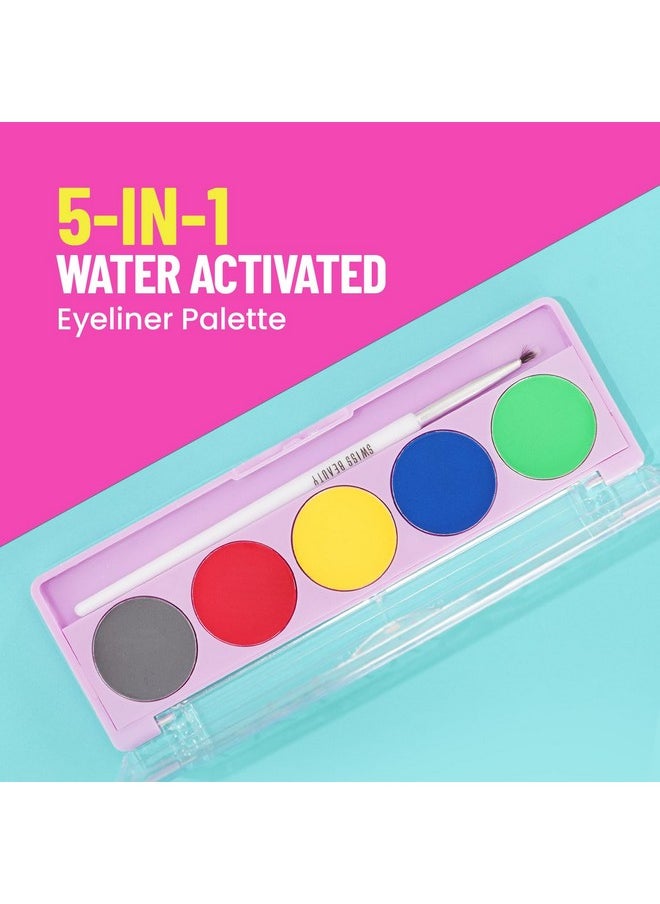 Swiss Beauty ColourPlay 5 in 1 Water Eyeliner Palette with Pigmented shades | Smudge-proof, Long lasting Matte Eyeliner with Flexi Tip Brush| Shade - Neon Party, 5g