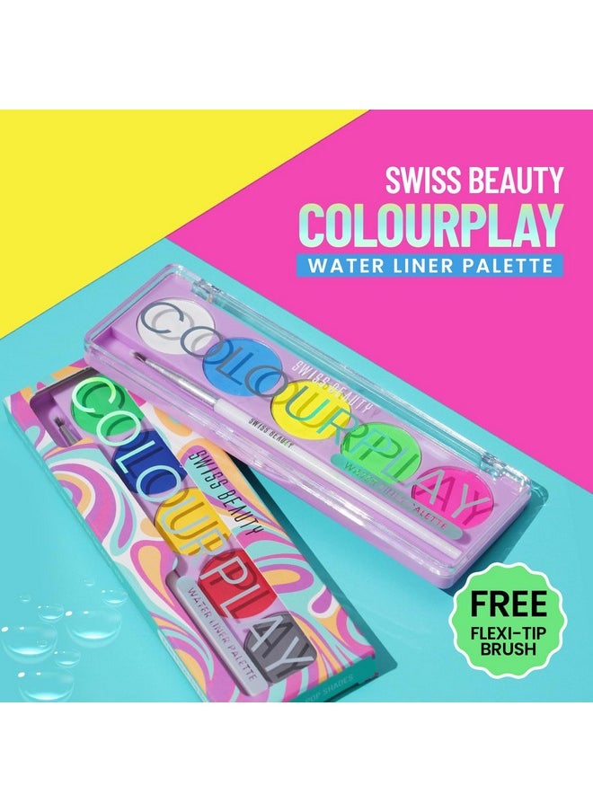 Swiss Beauty ColourPlay 5 in 1 Water Eyeliner Palette with Pigmented shades | Smudge-proof, Long lasting Matte Eyeliner with Flexi Tip Brush| Shade - Neon Party, 5g