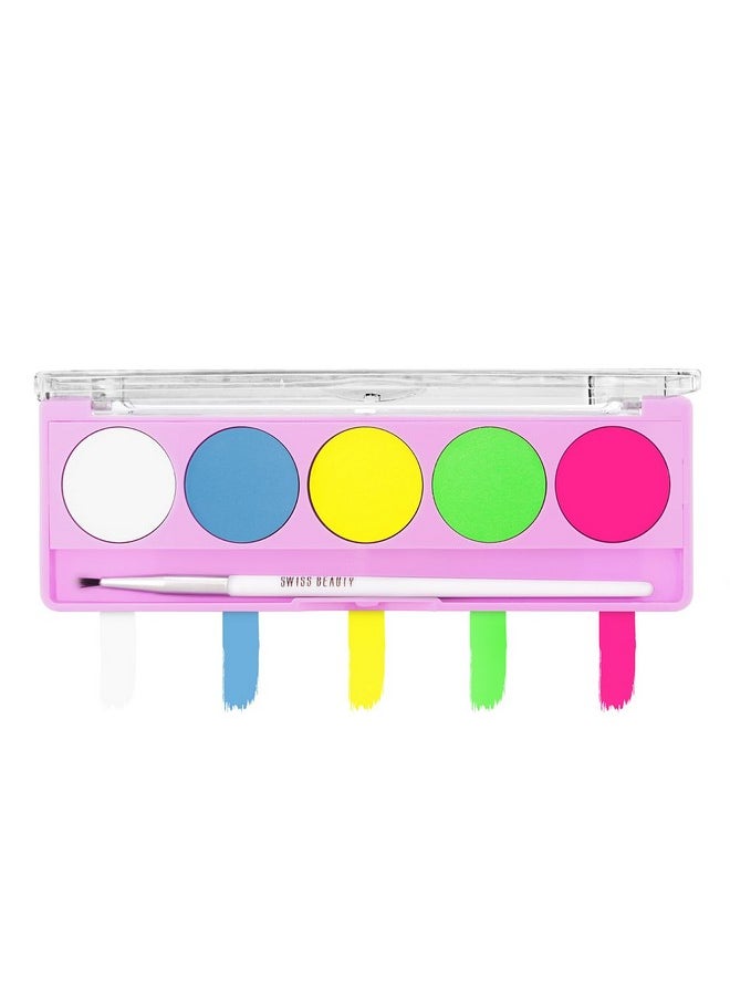 Swiss Beauty ColourPlay 5 in 1 Water Eyeliner Palette with Pigmented shades | Smudge-proof, Long lasting Matte Eyeliner with Flexi Tip Brush| Shade - Neon Party, 5g