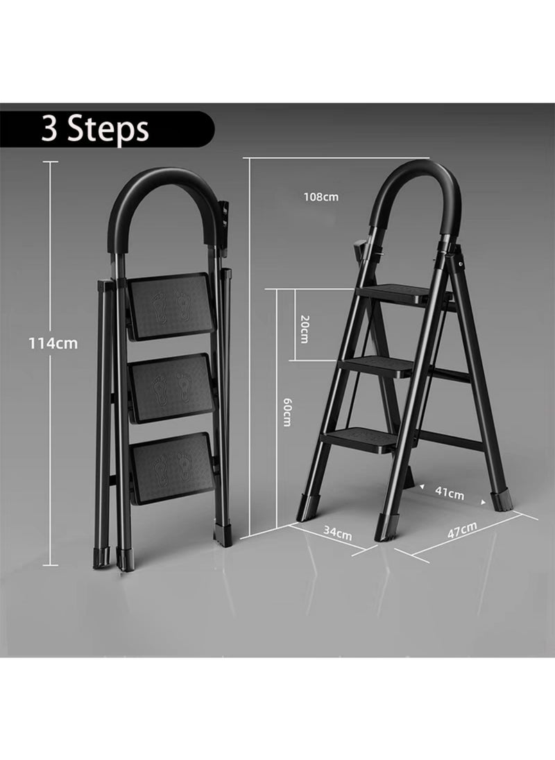 Folding 3 Step Ladder, Step Stool, Portable, Lightweight, Anti Slip Pedal, Handrail For Home Kitchen Office