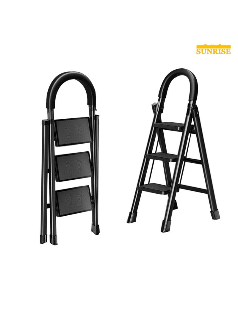 Folding 3 Step Ladder, Step Stool, Portable, Lightweight, Anti Slip Pedal, Handrail For Home Kitchen Office