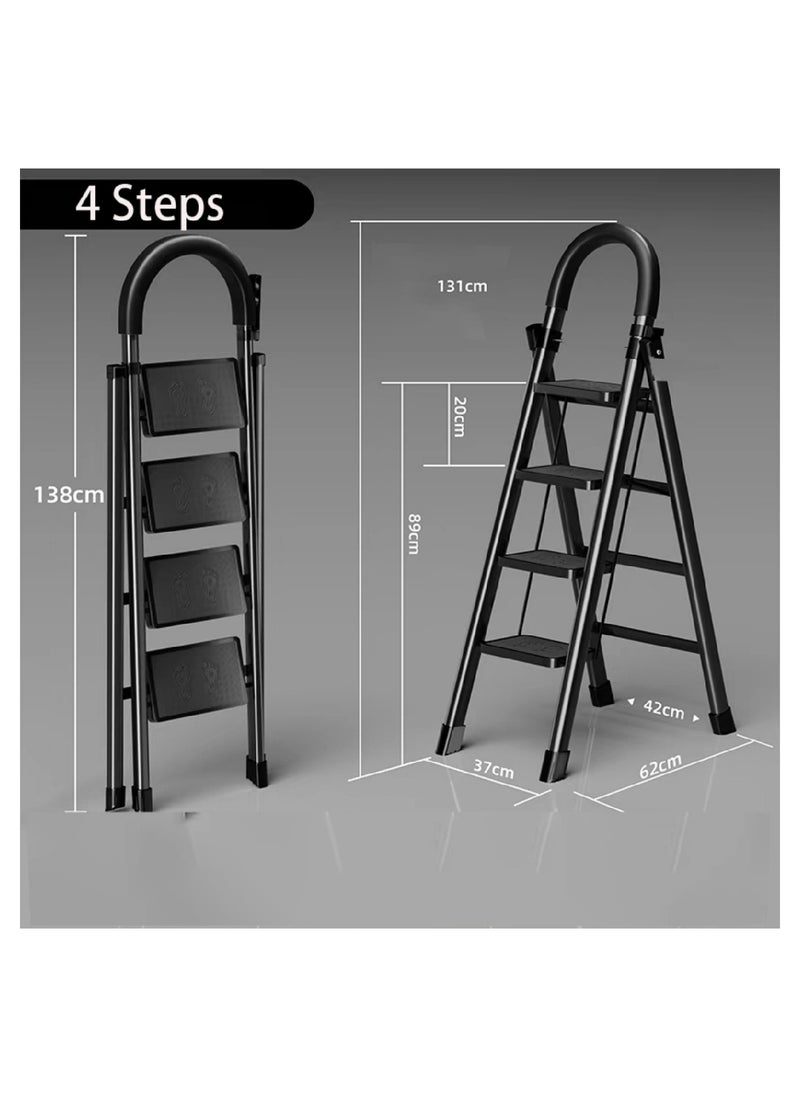 Folding 4 Step Ladder, Step Stool, Portable, Lightweight, Anti Slip Pedal, Handrail For Home Kitchen Office