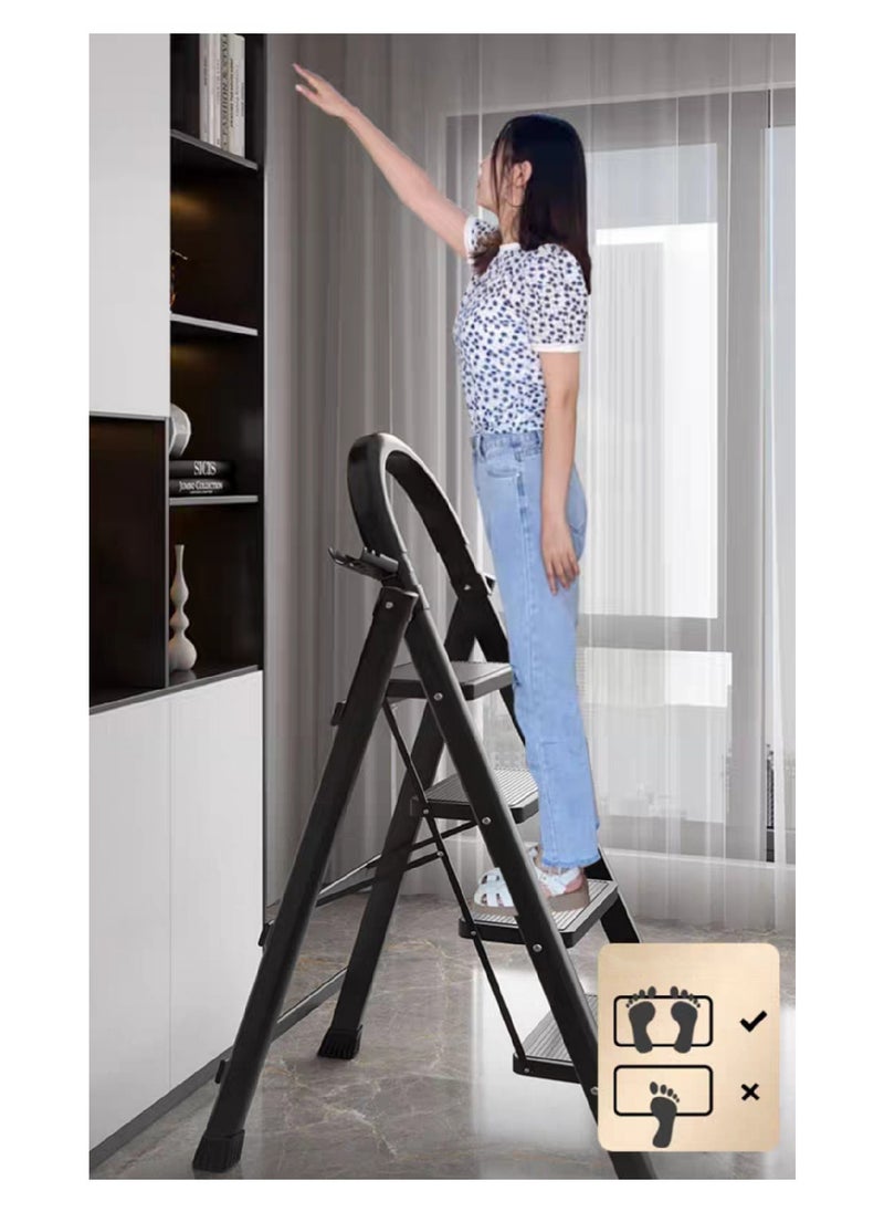 Folding 4 Step Ladder, Step Stool, Portable, Lightweight, Anti Slip Pedal, Handrail For Home Kitchen Office