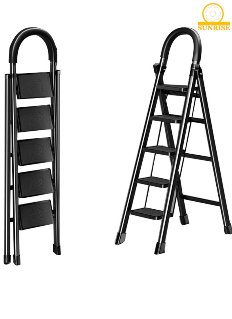 Folding 5 Step Ladder, Step Stool, Portable, Lightweight, Anti Slip Pedal, Handrail For Home Kitchen Office