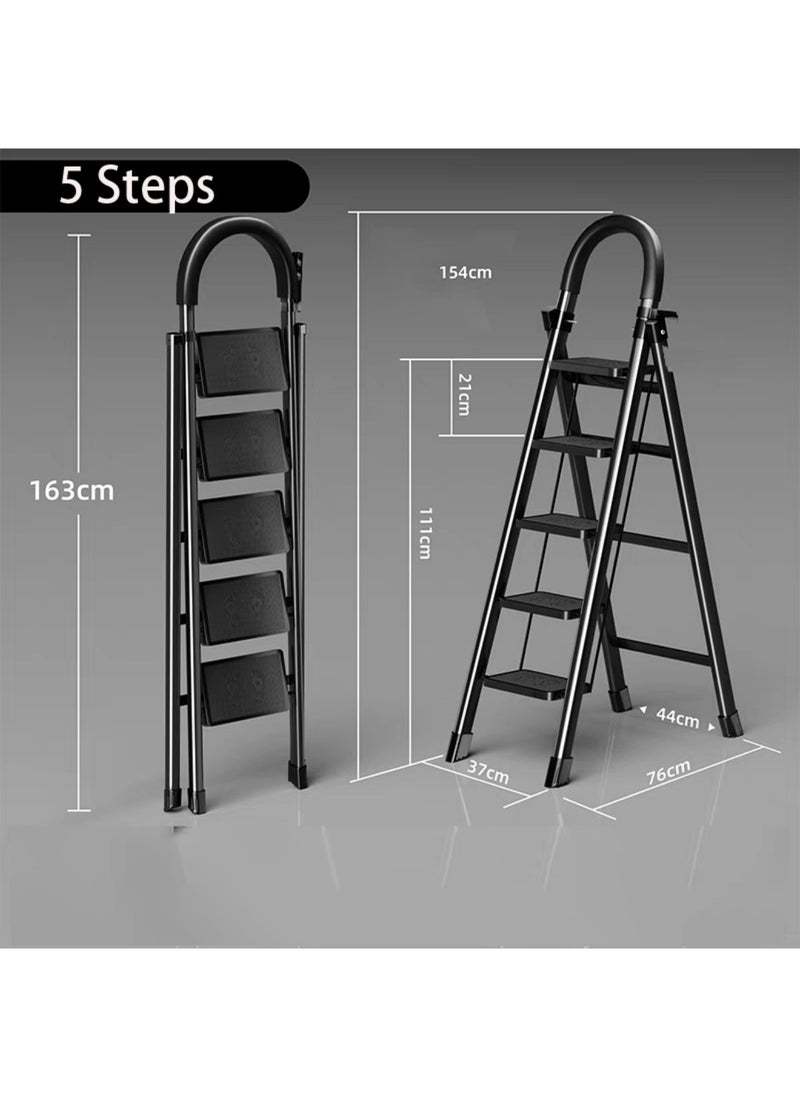 Folding 5 Step Ladder, Step Stool, Portable, Lightweight, Anti Slip Pedal, Handrail For Home Kitchen Office