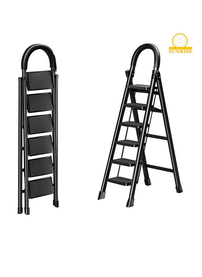 Folding 6 Step Ladder, Step Stool, Portable, Lightweight, Anti Slip Pedal, Handrail For Home Kitchen Office