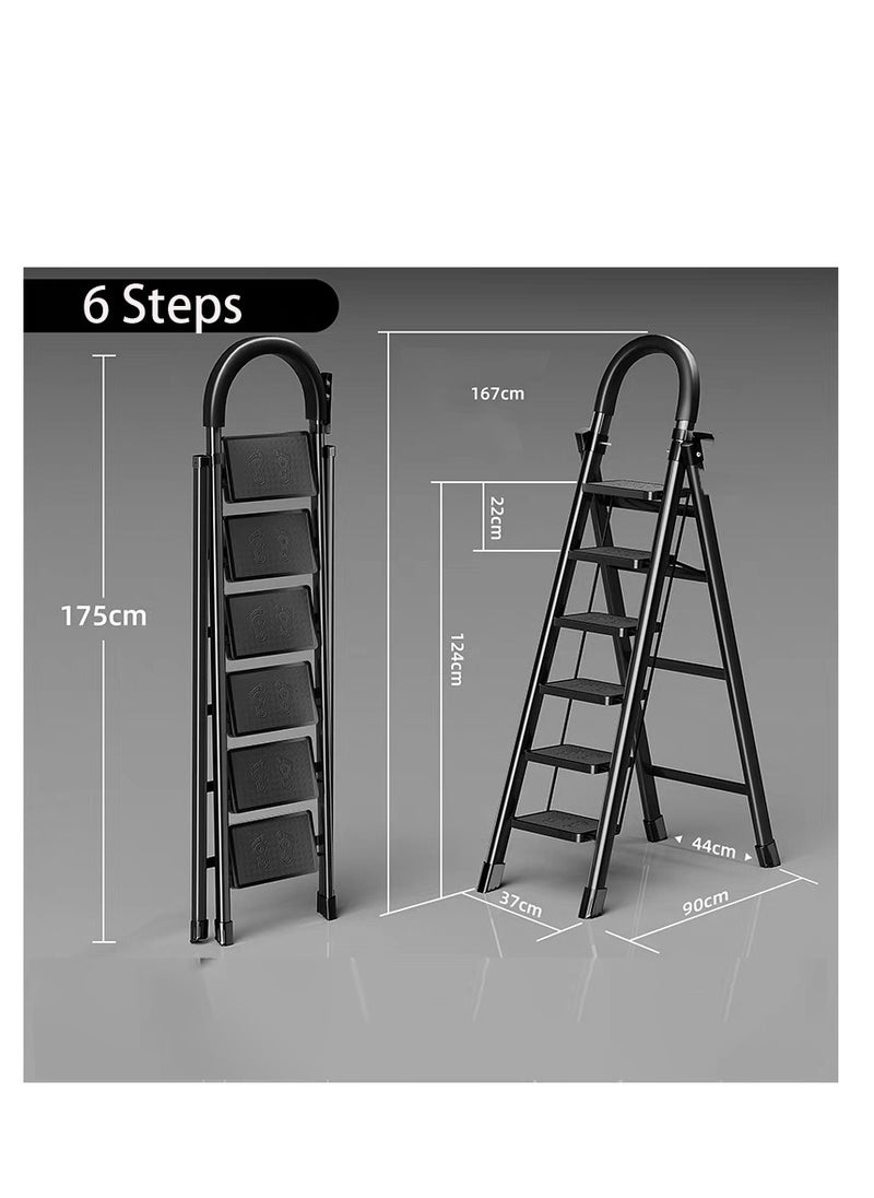 Folding 6 Step Ladder, Step Stool, Portable, Lightweight, Anti Slip Pedal, Handrail For Home Kitchen Office