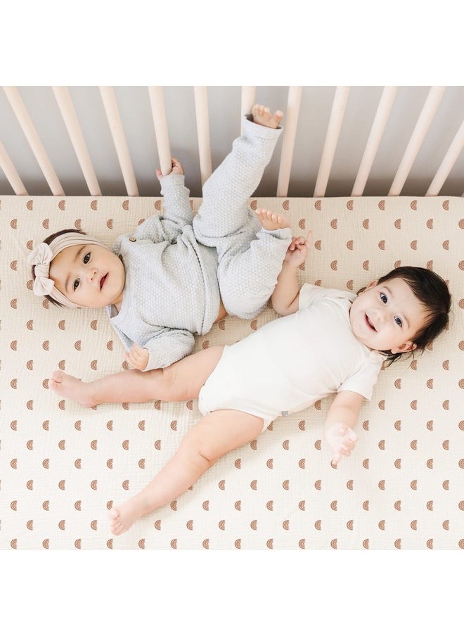 Konssy Muslin Fitted Crib Sheets 100% Cotton Baby Crib Sheets for Standard Crib Mattress (28 X 52 Inches), Soft and Breathable for Boy, Girl (Rainbow)