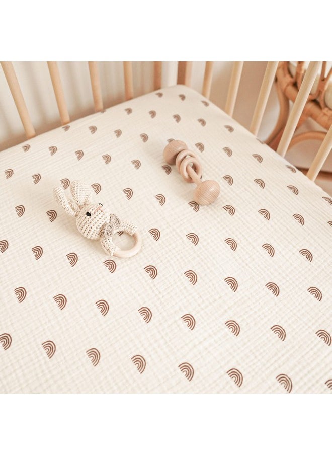 Konssy Muslin Fitted Crib Sheets 100% Cotton Baby Crib Sheets for Standard Crib Mattress (28 X 52 Inches), Soft and Breathable for Boy, Girl (Rainbow)