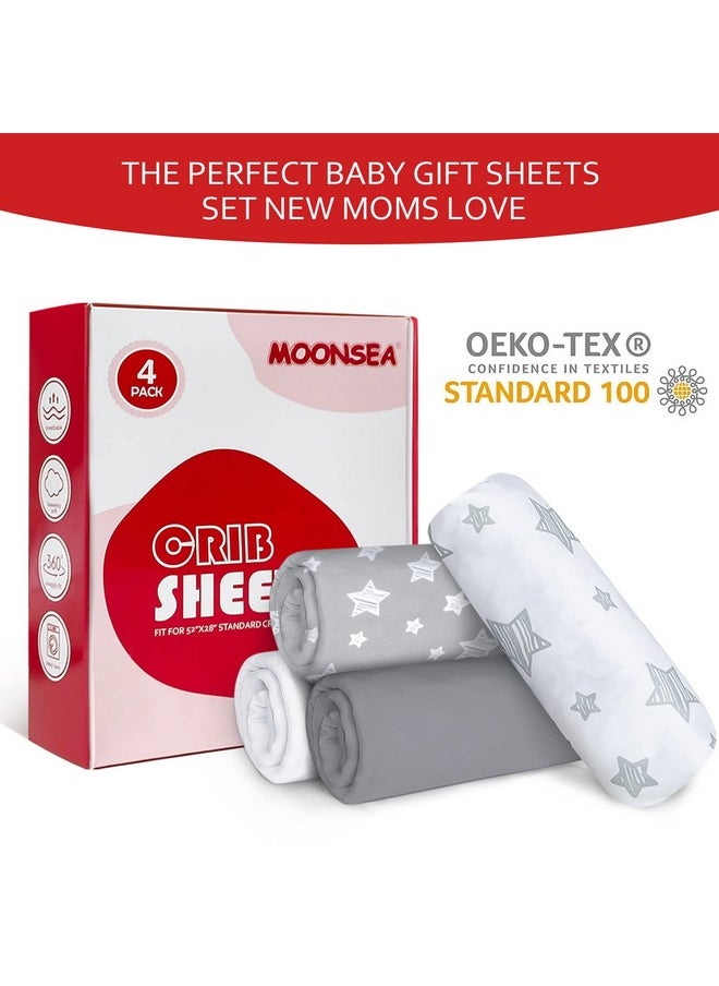 Crib Sheets for Boys or Girls 4 Pack, Fitted Crib Sheet for Standard Size Crib and Toddler Mattresses, Soft and Breathable Crib Sheets Baby Gift Boy Set, White