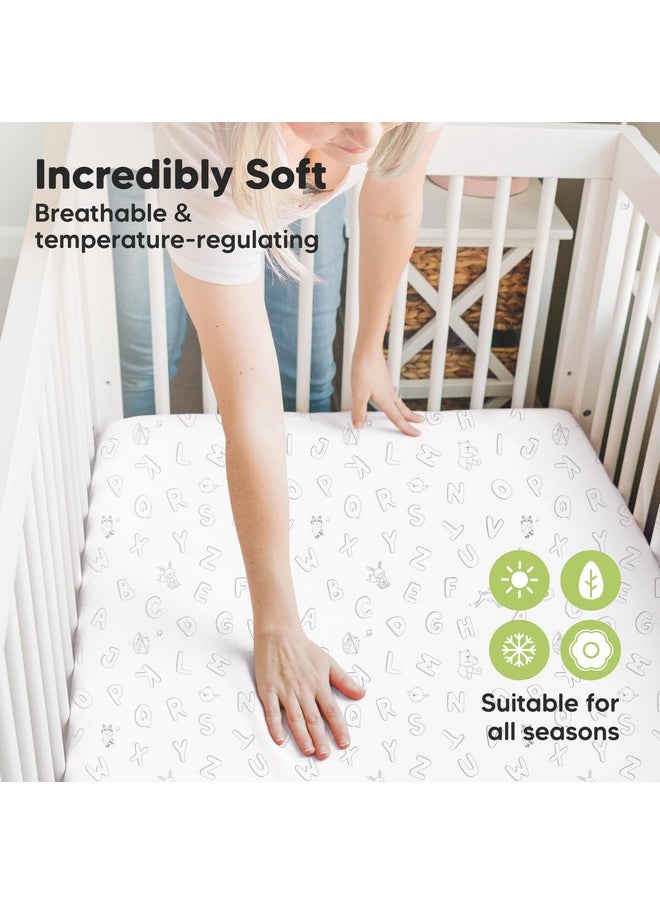 Pack and Play Sheets Fitted, 2-Pack Mini Crib Sheets - Pack N Play Sheets, Organic Fitted Crib Sheet for Pack and Play Mattress, Playard Baby Crib Sheets,Crib Sheets Neutral for Boys,Girls (ABC Land)