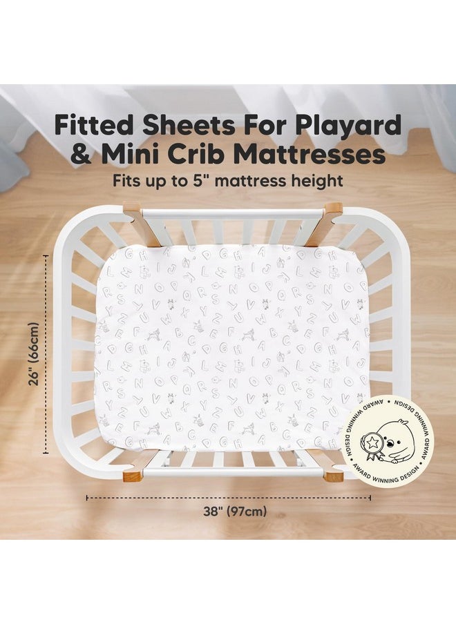 Pack and Play Sheets Fitted, 2-Pack Mini Crib Sheets - Pack N Play Sheets, Organic Fitted Crib Sheet for Pack and Play Mattress, Playard Baby Crib Sheets,Crib Sheets Neutral for Boys,Girls (ABC Land)