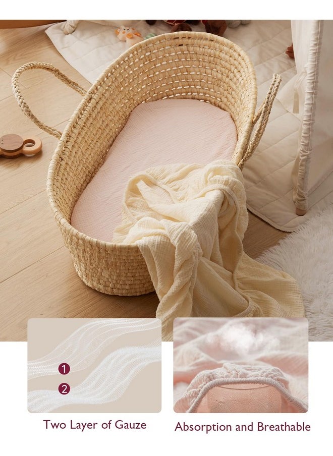 Momcozy Muslin Fitted Bassinet Sheet, 2 Pack Soft Breathable Natural Cotton 32