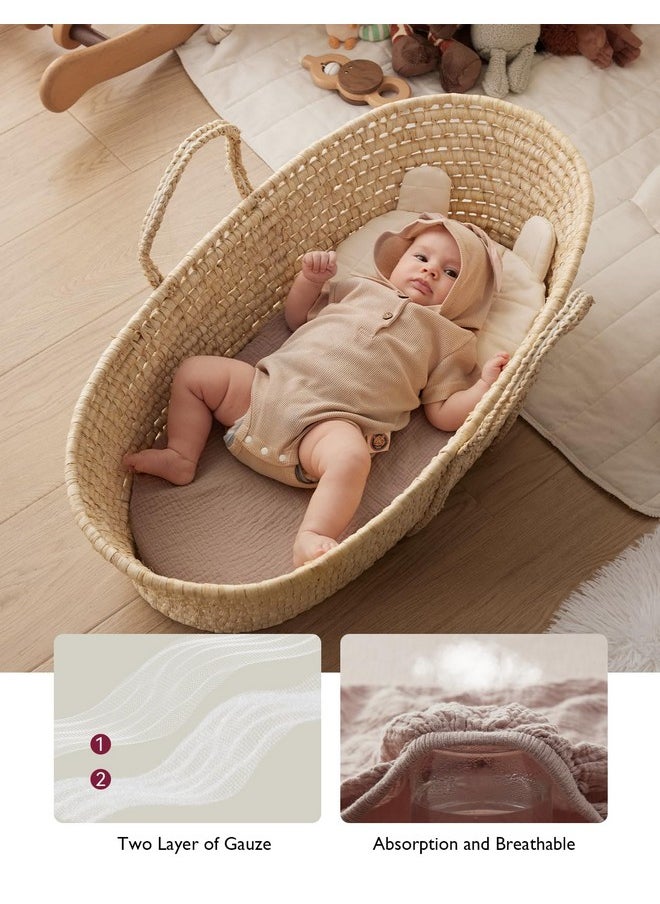 Momcozy Muslin Fitted Bassinet Sheet, 2 Pack Soft Breathable Natural Cotton 32