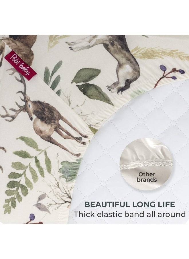 Pobibaby - 2 Pack Premium Fitted Baby Boy Crib Sheets for Standard Crib Mattress - Ultra-Soft Cotton Blend, Safe and Snug, and Stylish Woodland Crib Sheet (Wildlife)