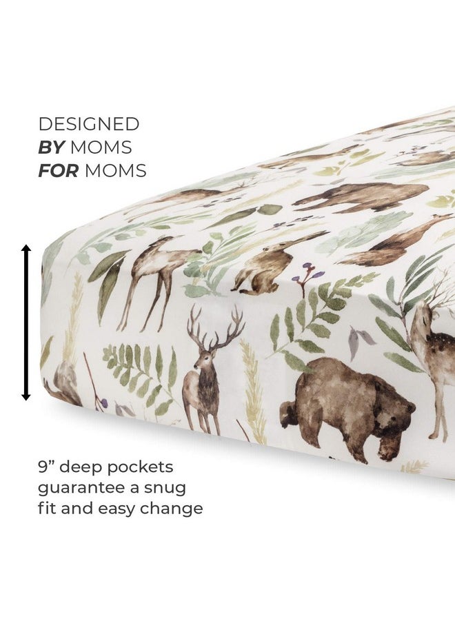 Pobibaby - 2 Pack Premium Fitted Baby Boy Crib Sheets for Standard Crib Mattress - Ultra-Soft Cotton Blend, Safe and Snug, and Stylish Woodland Crib Sheet (Wildlife)