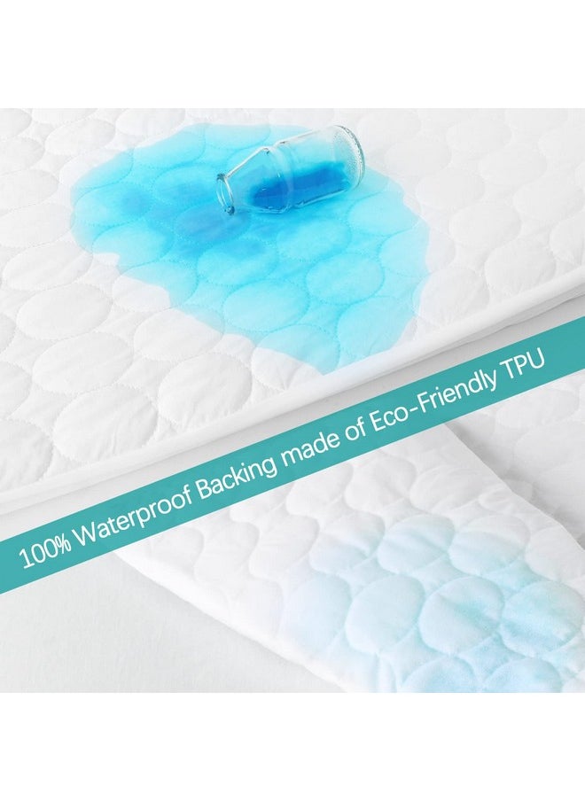 Crib Mattress Protector Sheets Waterproof 2 Pack, Quilted Crib Mattress Pad Cover Fitted Fits for Baby Toddler Bed Mattress, White, 52” x 28”