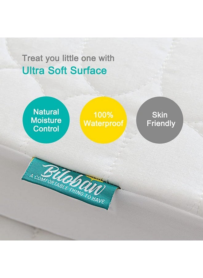 Crib Mattress Protector Sheets Waterproof 2 Pack, Quilted Crib Mattress Pad Cover Fitted Fits for Baby Toddler Bed Mattress, White, 52” x 28”