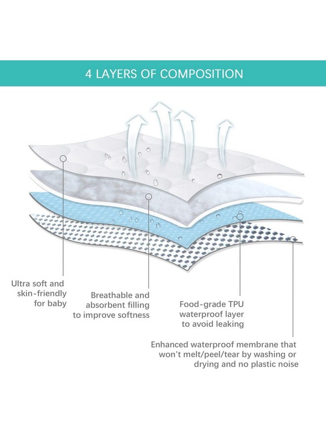 Crib Mattress Protector Sheets Waterproof 2 Pack, Quilted Crib Mattress Pad Cover Fitted Fits for Baby Toddler Bed Mattress, White, 52” x 28”
