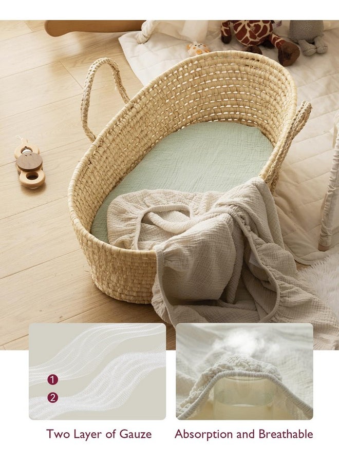 Momcozy Muslin Fitted Bassinet Sheet, 2 Pack Soft Breathable Natural Cotton 32