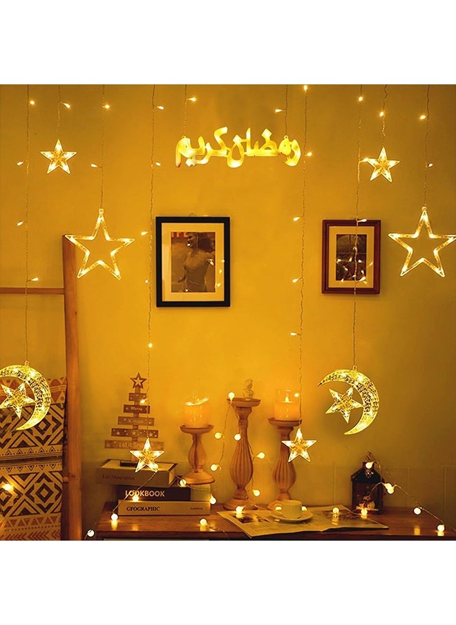 Warm White Moon Star Ramadan Decorations Lights, Window Decoration 8 Modes Indoor Outdoor Lighting