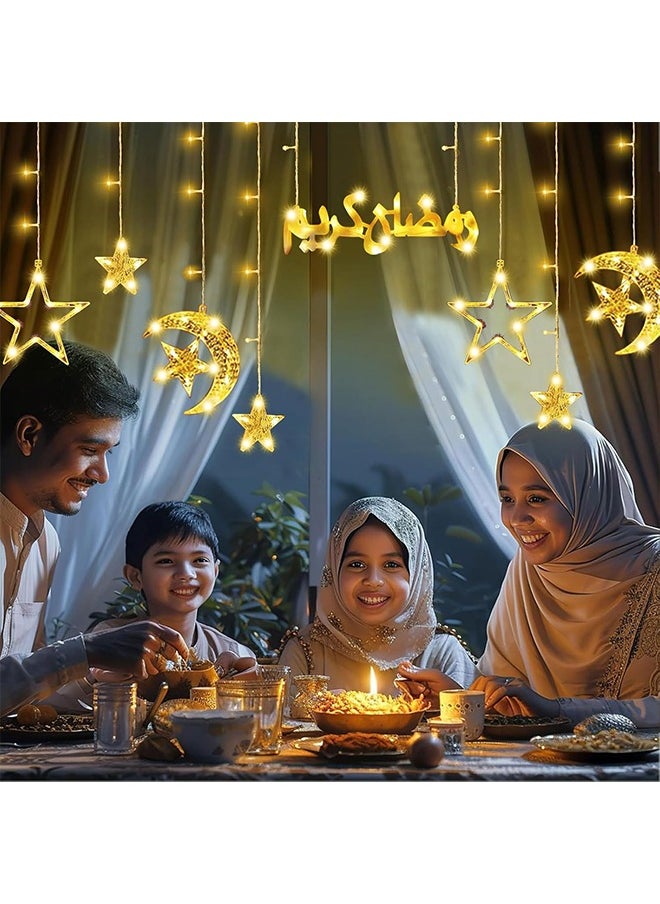 Warm White Moon Star Ramadan Decorations Lights, Window Decoration 8 Modes Indoor Outdoor Lighting