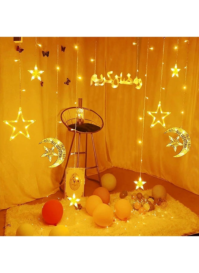 Warm White Moon Star Ramadan Decorations Lights, Window Decoration 8 Modes Indoor Outdoor Lighting