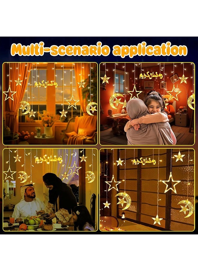 Warm White Moon Star Ramadan Decorations Lights, Window Decoration 8 Modes Indoor Outdoor Lighting