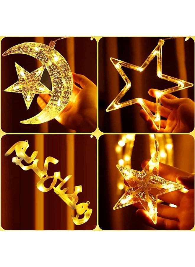 Warm White Moon Star Ramadan Decorations Lights, Window Decoration 8 Modes Indoor Outdoor Lighting