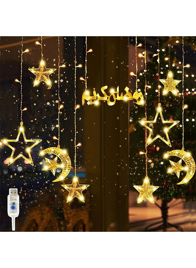 Warm White Moon Star Ramadan Decorations Lights, Window Decoration 8 Modes Indoor Outdoor Lighting