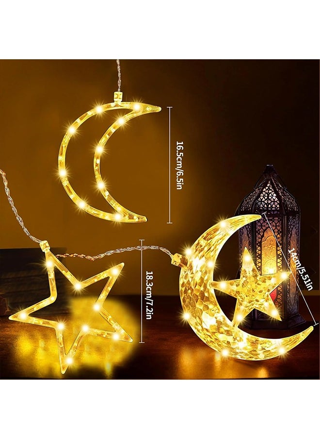 3Pcs Ramadan Decorations Lights with Sucker, Curtain Indoor Hanging Ramadan Star and Moon Lights