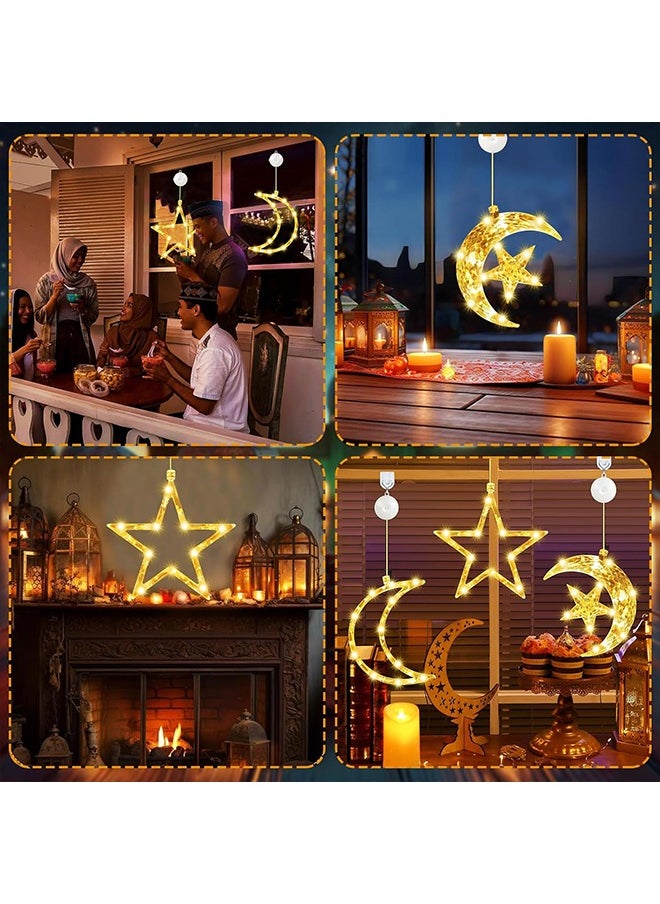 3Pcs Ramadan Decorations Lights with Sucker, Curtain Indoor Hanging Ramadan Star and Moon Lights